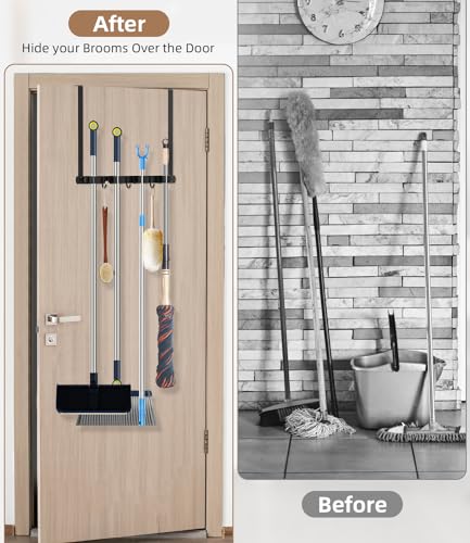 Primzooty DRBROOM304BLK-1PCS Broom Holder Over The Door - 304 Stainless Steel Mop And Broom Holder Wall Mounted Or Hanging Over The Door thumb #1