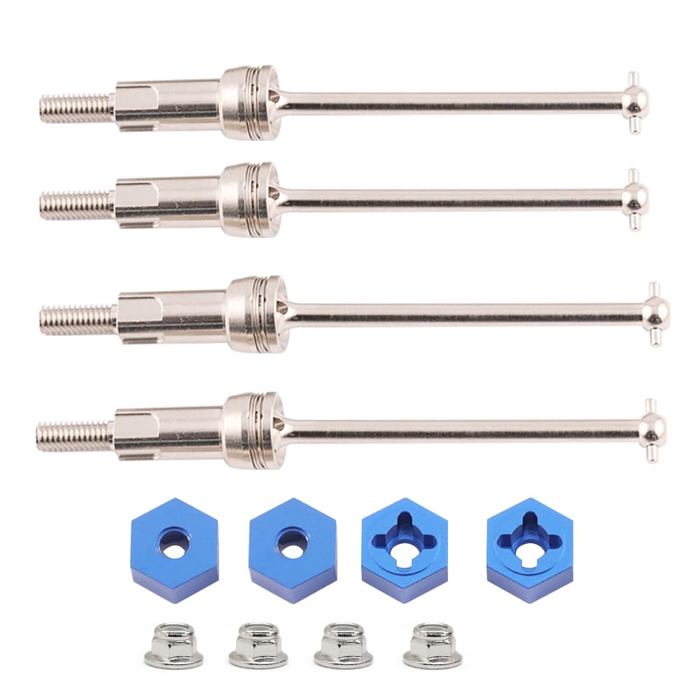 Steel Universal Front and Rear CVD Axles Drive Shafts Set with Aluminum 7075 Wheel Hex Upgrade Parts for Arrma 1/18 Granite Grom Mega 380 Brushed 4x4