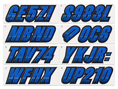 Image of STIFFIE Techtron Blue /Black 3 inch Boat & PWC Registration Decals • Numbers Letters Stickers