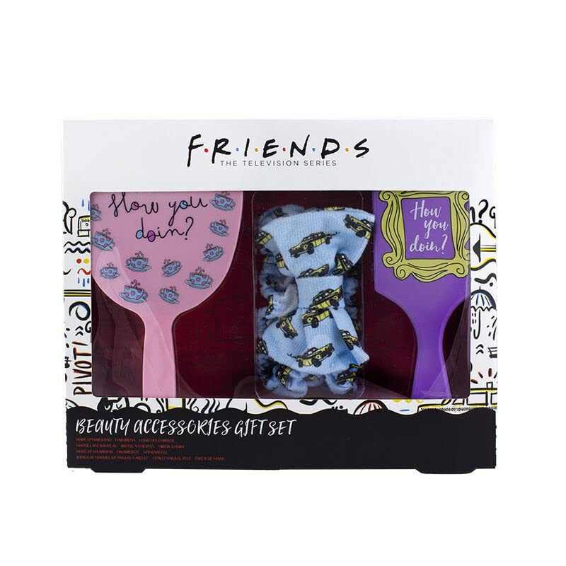 Paladone Friends Beauty Accessories Gift Set | Includes Makeup Hair Band, Paddle Hair Brush, and Hand Held Mirror | Officially Licensed Merchandise, Multicolored