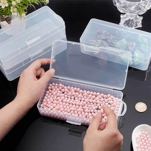 Image of BENECREAT 4 Packs Rectangle Plastic Container Box, 7x3.3x1.2 Inch Clear Storage Organizer with Hinged Lid and Hanging Hole for Small Craft Accessories Office Supplies