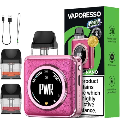Vaporesso Xros 5 Nano Vape Kit 1.09 Touch Display 1600mAh Battery Corex 3.0 29 UI Themes 2ml vape pod - Compatible with XROS Pods Fast Charge - No Nicotine Vape Pod Kit (Damascus Pink)