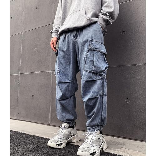Men's Tech Hip Hop Sweatpants Japanese High Street Multi-Pocket Jeans Mens Baggy Drawstring Tapered Cargo Pants2