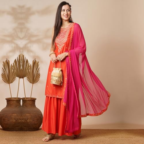 Image of Globus Women Kurta Set (GS568602 Orange S)