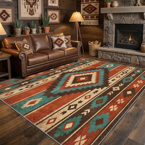Phtbz tapis tribal sud-ouest 5x8 pi rouille teal lavable