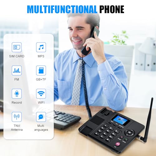 Lychee 2,3,4G Schnurloses Festnetztelefon - Dual SIM, WiFi - Mehrsprachig, großes Farbdisplay mit Hintergrundbeleuchtung- Abnehmbare Antenne- Tischtelefon für Büro/Hotel/Wohnungen