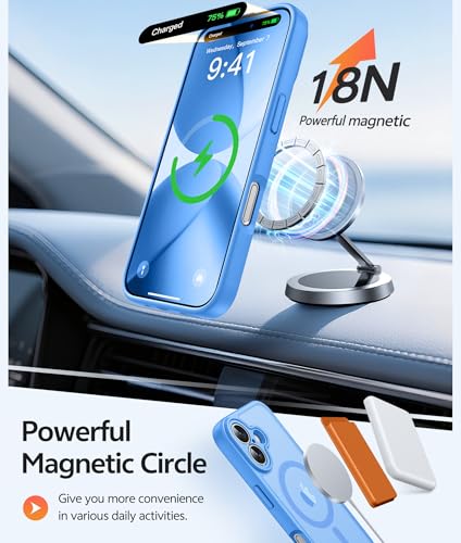 Image of FNTCASE for iPhone 17 Case: [Compatible with Magsafe] Translucent Matte Cases with [Full Camera Protection] [Screen Protector] Military Grade Shockproof Protective Phone Cover - Ice Blue