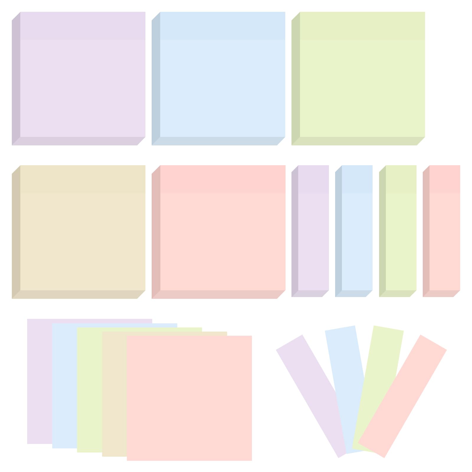 BAYTORY 6 Pads Pastel Sticky Notes, Memo Self-Stick Note (3x3 & 3x0.7 in)