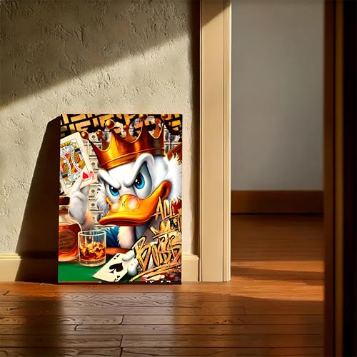Image of King of Cards Duck Scrooge Pop Art Canvas Wall Art Painting For Living Room, Graffiti Cartoon Painting For Kids Room,
