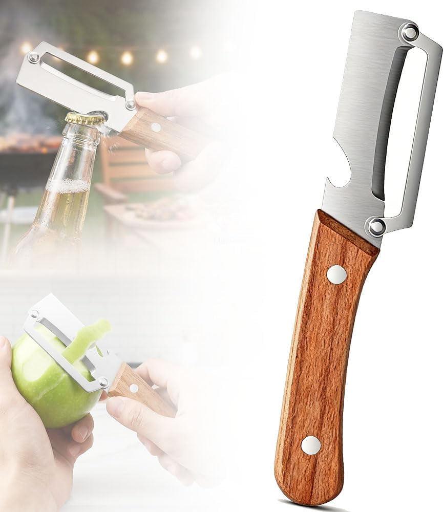 Vegetable Peeler for Kitchen, 2026 New Multi-Functional Vegetable Peeler with Wooden Handle and Bottle Opener, 2-in-1 Stainless Steel Kitchen Tool For Vegetables or Fruits (1 Pcs)