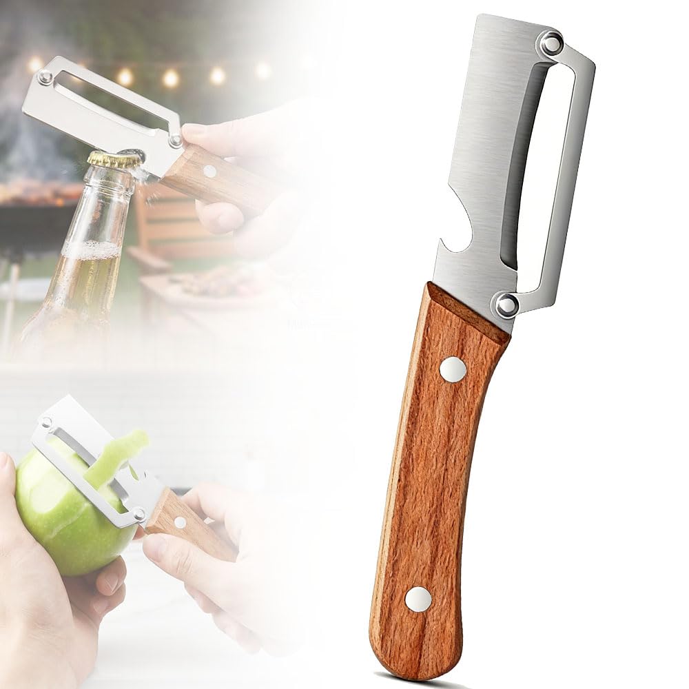 Vegetable Peeler for Kitchen, 2026 New Multi-Functional Vegetable Peeler with Wooden Handle and Bottle Opener, 2-in-1 Stainless Steel Kitchen Tool For Vegetables or Fruits (1 Pcs)