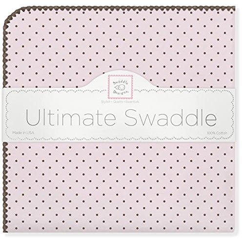 SwaddleDesigns Ultimate Winter Swaddle, X-Large Receiving Blanket, Made in USA, Premium Cotton Flannel, Brown Polka Dots on Pastel Pink (Mom's Choice Award Winner)