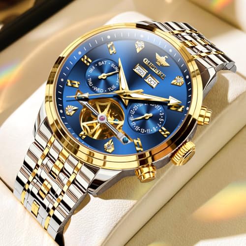 Image of OUPINKE Men Skeleton Watch Automatic Mechanical Luxury Dress Waterproof Sapphire Crystal Wrist Watches for Men