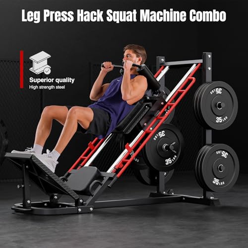 Dripex Leg Press Machine, Leg Press Machines for Home Gym, Professional Leg Press Hack Squat Machine Combo with 4 Weight Plate Storage Holders for Full Lower Body Workout