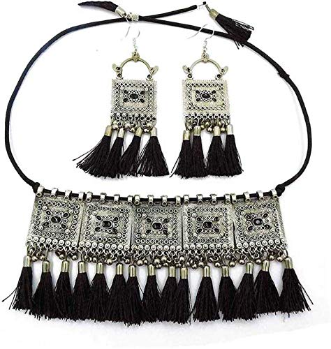 Just in Jewellery Oxidized Silver Boho meenakari Floral Black Tassel Choker with Earrings for Women and Girls. (B08XVMCRL1) Amazon Price History, Amazon Price Tracker