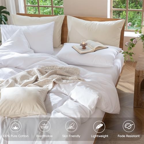 Image of MooMee Duvet Cover Set 100% Washed Cotton Linen Like Alaska King | Relaxed Linen-like Texture. Soft, Breathable & Long-lasting Comfort. Lightweight. Hidden Zipper with 8 Interior Corner Ties