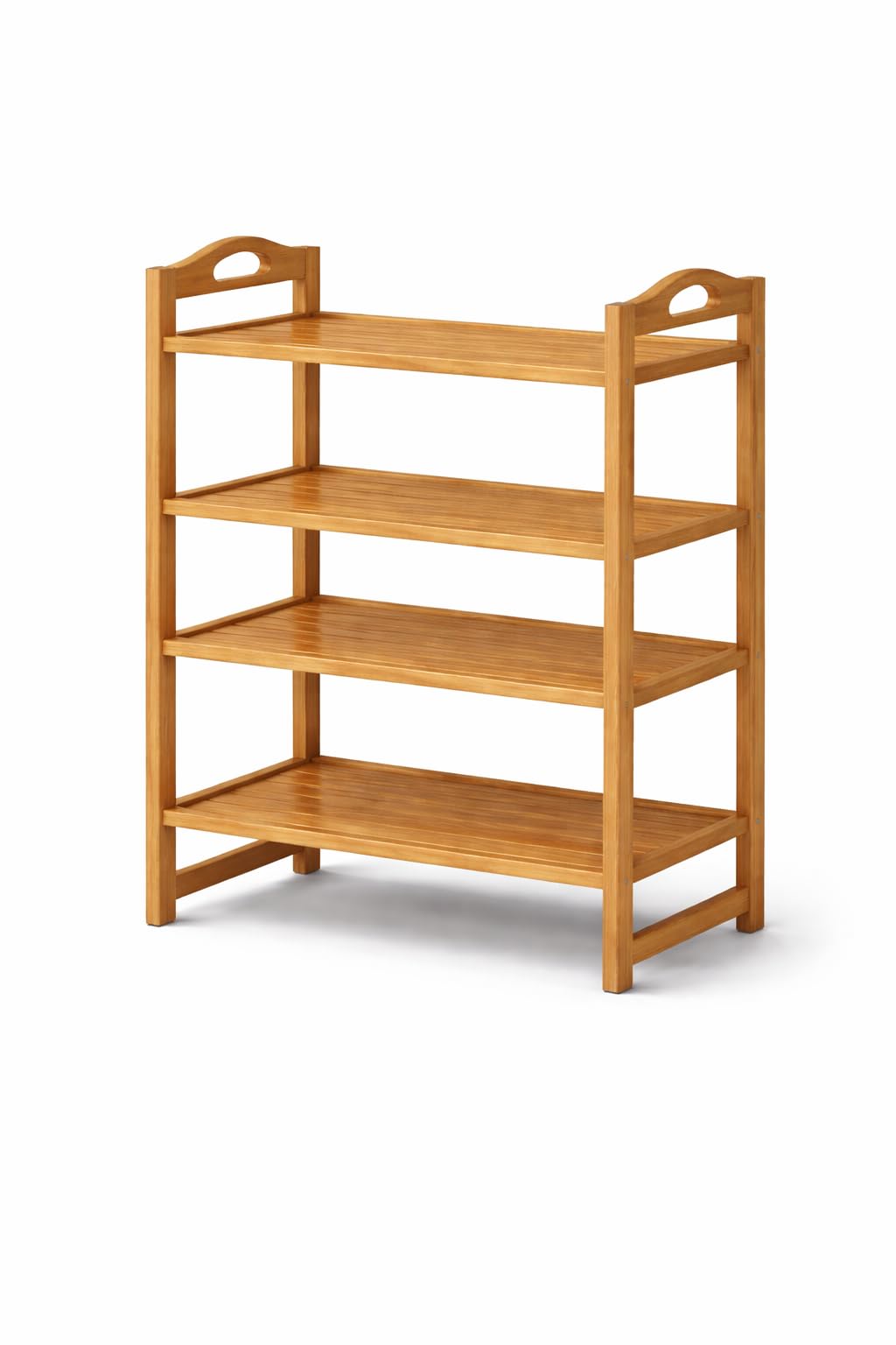 PWRco Bamboo Shoe Rack 4 Tier 60W x 68H cm Hallway Shoe Storage Shelf Solid Panel Dust-Resistant Shelves Reinforced Load-Bearing Frame Raised Moisture-Resistant Base Freestanding Wooden Shoe Organiser