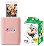 instax Link Smartphone Printer, Dusky Pink & Mini Instant Film, 2X 10 Blatt (20 Blatt), Weiß