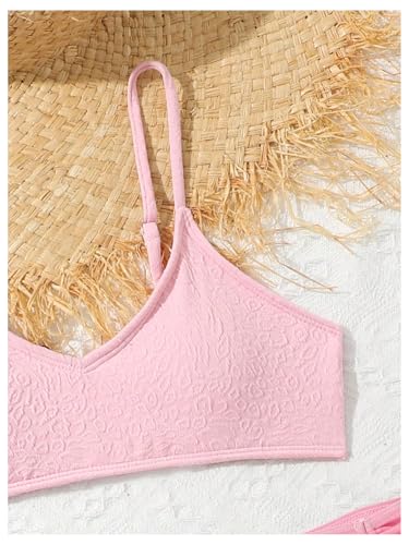 MakeMeChic Girl's Bikini Sets Textured Wireless Swimsuit with Mesh Sheer Beach Skirt3