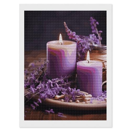 Kit peinture diamant violet lavande bougies strass ronds déco maison