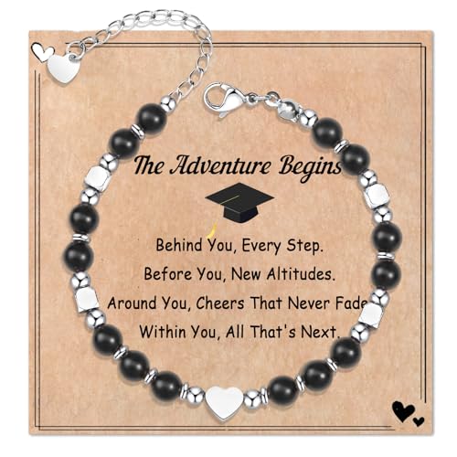 Image of Graduation & Back to School Gifts for Girls, Natural Stone Beaded Bracelet with Inspirational Quote Card, Jewelry for Daughter Granddaughter Niece Student