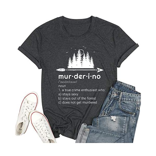 Women's Murderino Arrow Graphic Cute T Shirt Letter Printed Short Sleeve Tees Casual O-Neck Tops Size Large (Grey)