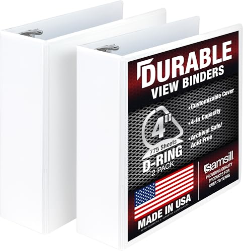 Samsill Durable 4 inch 3 Ring Binder, D Ring Binder, 100%...
