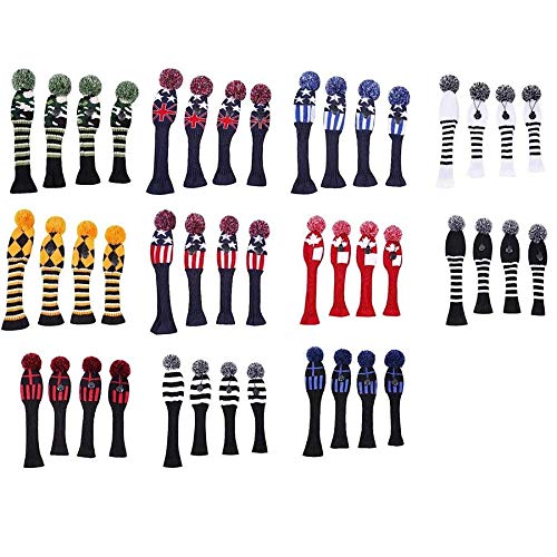 ゴルフカバー ヘッドカバー 4点セット ドライバー/ウッド FW 2点/ハイブリッド UT用カバー ニット製 ペンダント付け