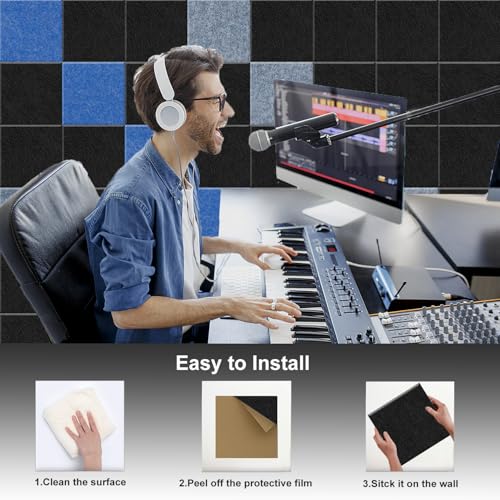 Paneles Acústicos HONORIA Autoadhesivos para Pared, Paneles Decorativos Absorbentes de Sonido para Estudio de Grabación y Hogar 12x12x0.4 Pulgadas, Paquete de 18 (Negro) miniatura 4