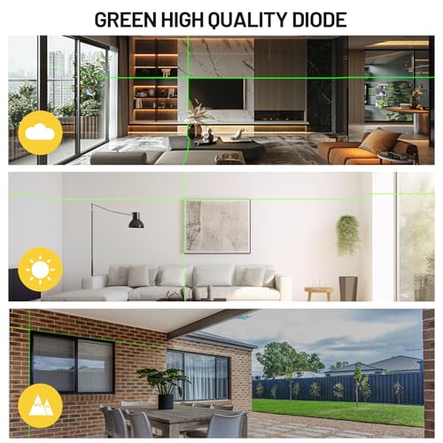 Laser Level, SAVSEC Self Locking & Self Leveling Laser Level IP55 Green Line Laser Cross Line Laser Leveler Tool for Picture Hanging, Tile, Home Renovation, Indoor Project, Battery&Carrying Bag