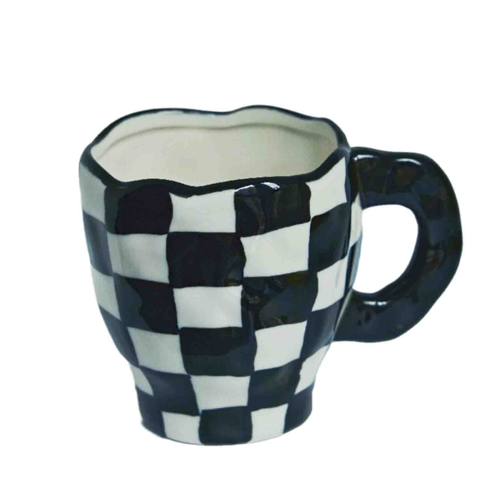 YUANstore Nordic Monochrome Cup Black and White Checkerboard Mug Ceramic Cup Ins Coffee Cup Dish Afternoon Tea Cups Creative Mugs