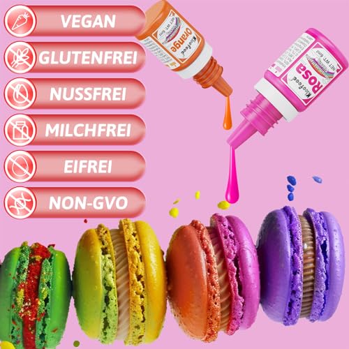Lebensmittelfarbe - 10 Farben Lebensmittelfarbe Flüssig, Hochkonzentrierte Lebensmittelfarben, Flüssige Food Coloring für Kuchen Backen, Kekse, Macaron, Fondantieren, DIY Slime - 6ml