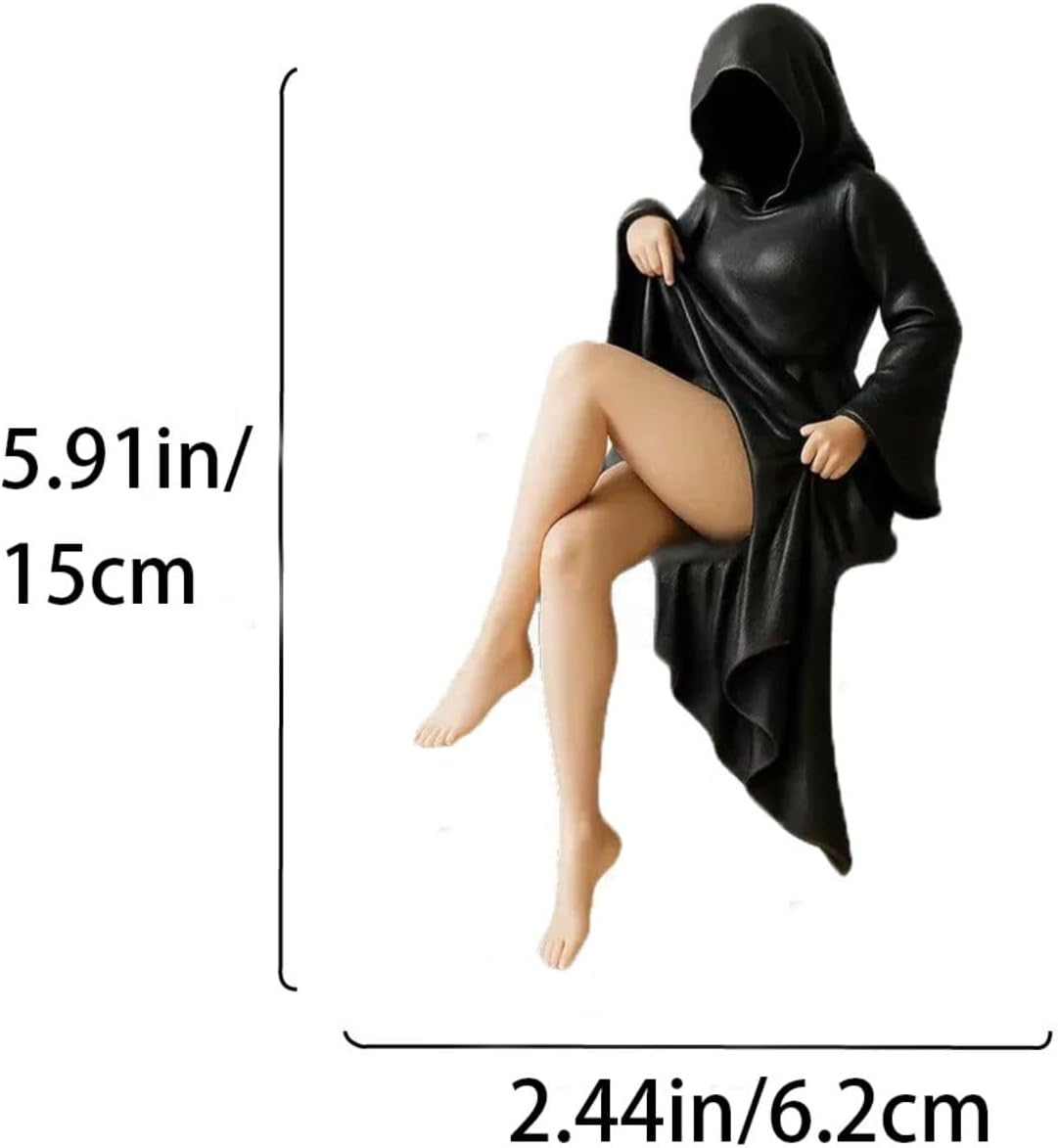 Mysterious Gothic Queen Statue, Black Robed Resin Sculpture, Spooky Figure Decorative Bookshelf Desk Decor, Housewarming Gifts(Crossed Legs)