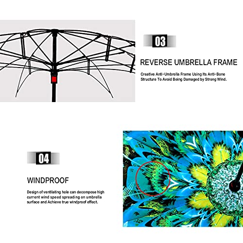 Mrtlloa Windproof Inverted Reverse Umbrella With Uv Protection, C-Shaped Handle Double Layer Stick Umbrella For Rain (Green Peacock) #TOP5