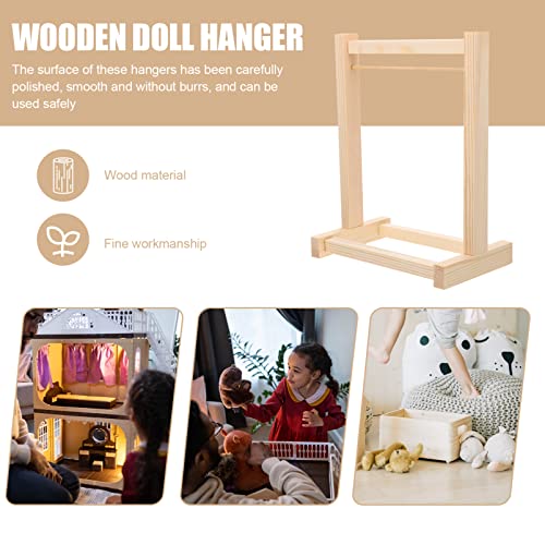 Wooden Doll Clothes Hanger Rack for 18 Inch Dolls, Miniature Closet Accessories, 8.26 * 7.08 * 3.93 Inch Doll Garment Rack, Khaki - Thumbnail 3