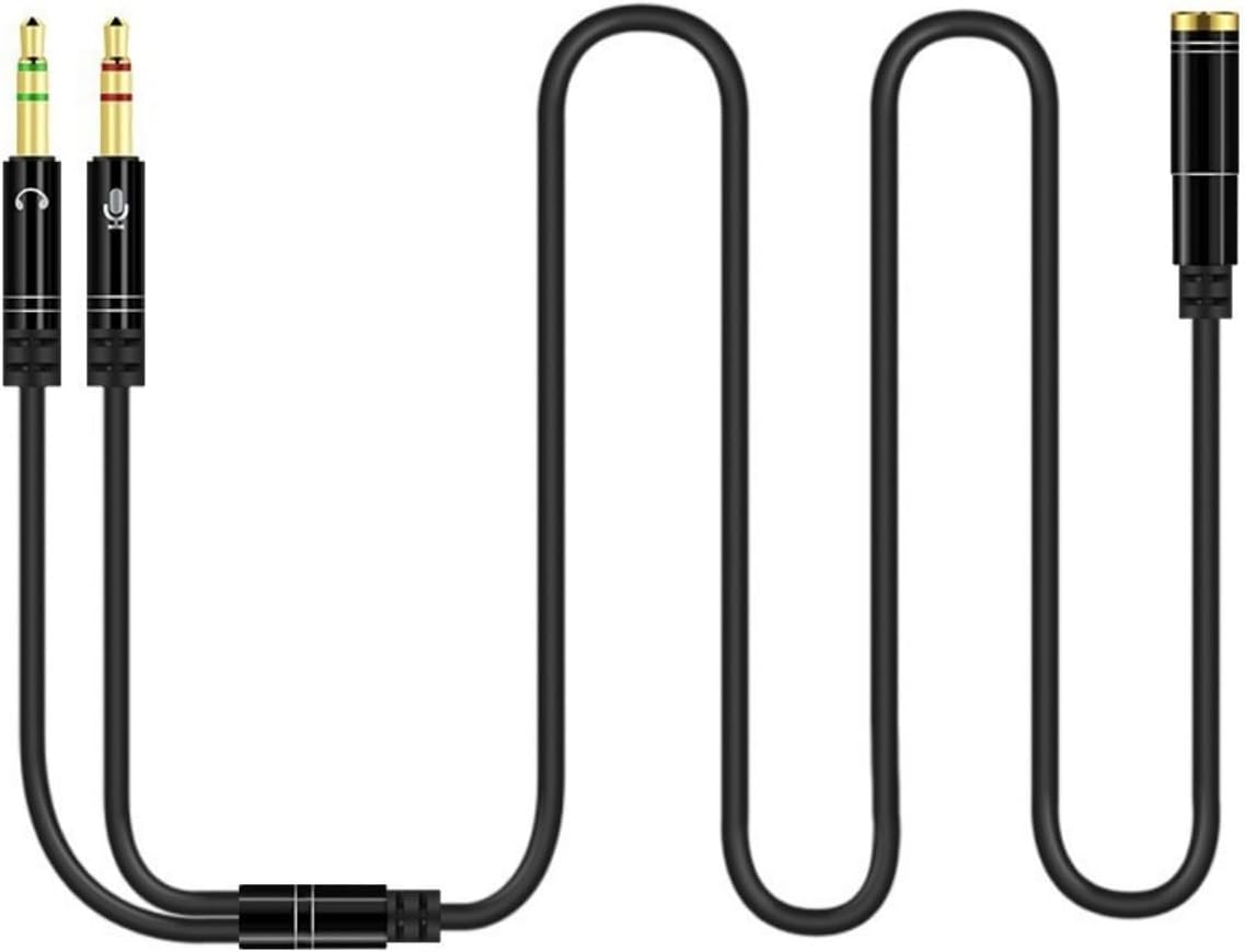 Kicada3.3 Feet Headphone Splitter Cable for Computer, 3.5mm Female to 2 Dual 3.5mm Male Audio Splitter, Mic Cable to PC Laptop Adapter, Black