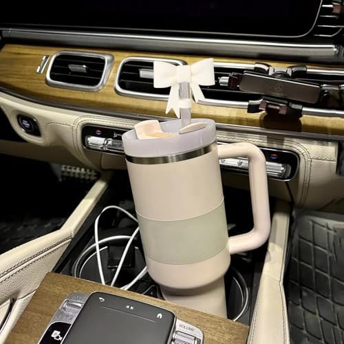 Bow Straw Cover for Stanley 40&30 Oz Cup, 10mm Silicone Straw Covers Cap for Stanley Cup Accessories, Cute Straw Topper for Tumblers, Straw Cap Stopper for Reusable Straws (Beige White and Red) — 사진 4