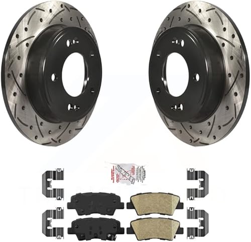 Miniatura 1 de Kit de rotores de freno de disco ranurados y almohadillas de cerámica con revestimiento trasero para Hyundai Elantra Kia Soul Forte Veloster GT