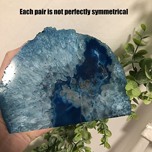 Amoystone 1Pair Teal Agate Bookends Crystal Geode Book Ends 2-3 Lbs With Anti-Slip Rubber Bumpers, Holder Small Books #TOP6