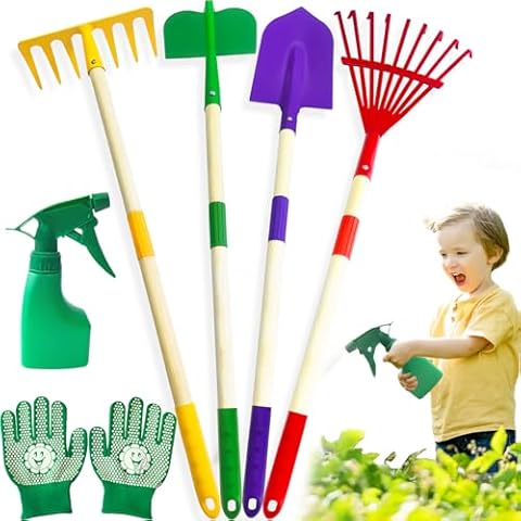 Lalloply Kids Gardening Set 6 PCS Outdoor Toys for Toddlers Age 3-5 Garden Toys with Shovel, Rake Cover