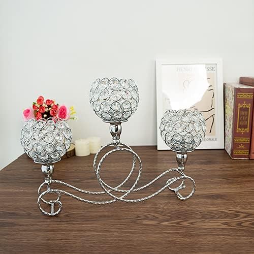 VINCIGANT 3 Arms Candelabra Silver for Wedding Candlestick Home Decor Crystal Tea Light Candle Holders