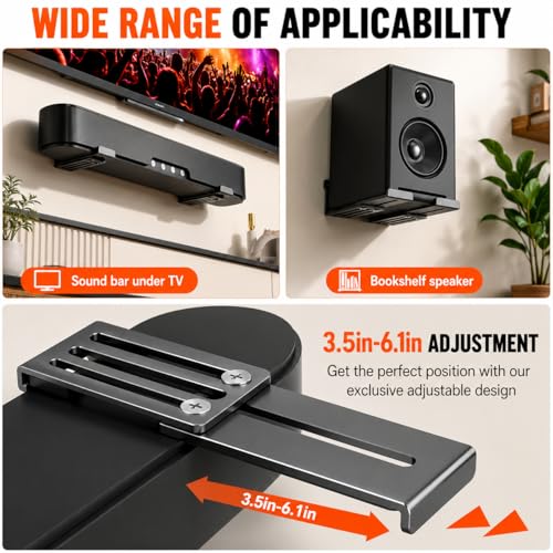 Image of Universal Soundbar stand Wall Mount Bracket, Adjustable Depth 90-145mm (3.5-6.1 in), Heavy Duty Carbon Steel, Holds Up to 15kg, Under TV Mount for All brand Soundbar Mount Speaker Stand Black