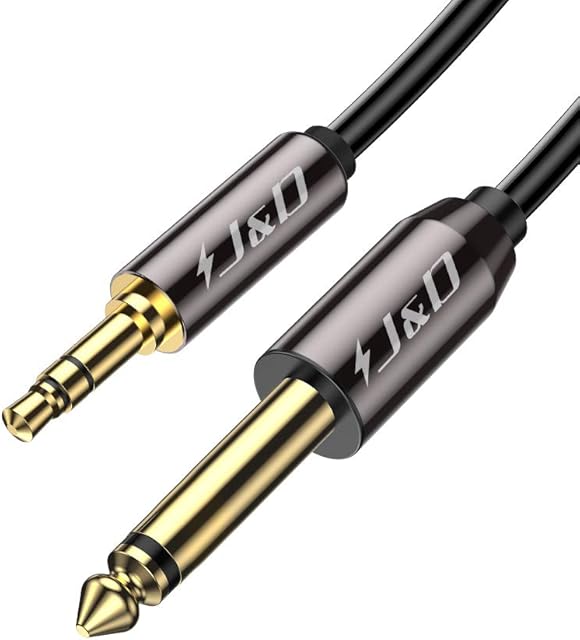 J&D 6.35mm (1/4 inch) TS to 3.5mm (1/8 inch) TRS Cable, Gold-Plated 1/4 inch Male to 3.5mm (1/8 inch) Male Mono Interconnect Heavy Duty Stereo Aux Jack Adapter Cable, 10 Feet