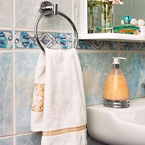 Towel Ring Stainless Steel Towel Holder Bathroom Round Hand Towel Ring Wall Mounted Hanging Towel Hanger with Fixing Accessories (Silver)