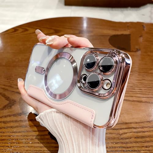 Étui de téléphone magnétique en cuir rose pour iPhone 12 Pro Max à rabat