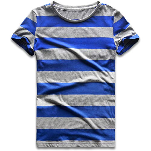 Zecmos Blue Grey Striped Shirts Women Wide Stripes T-Shirts Short Sleeve Costume Tee XS