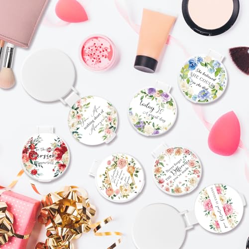 KOPOOEOE 100 Pcs Floral Inspirational Compact Mirror Bulk Small Pocket Purse Round Mirror Portable Folding Makeup Motivational Mirrors Gifts for Women Coworker Employee Teacher by KOPOOEOE - Used condition - Image 4
