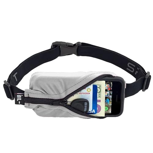 SPIbelt Original Pocket Running Belt for Women Men, Phone Holder for Running, Running Fanny Pack, Holder for Phone,Running Waist Pack,Pouch Expands, Adjustable, Cloudy Grey with Black Zipper