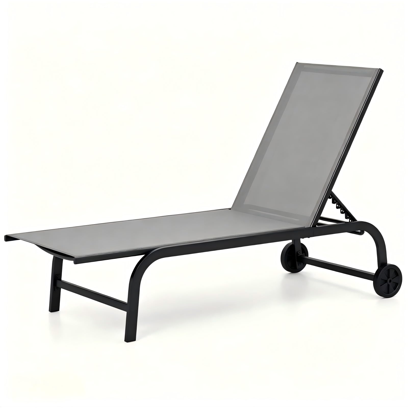 KOMFOTTEU Lettino Prendisole con Ruote, Schienale Regolabile a 6 Posizioni | Sedia a Sdraio in Tessuto Textilene, Carico 150 kg, da Esterno per Giardino, Balcone, Terrazza, Picine