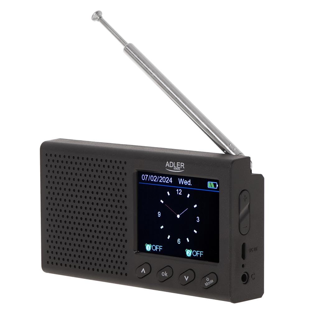 Adler AD 1198 UKW-Reiseradio FM 87,5 108 MHz RDS, bis zu 20 Sender, Bluetooth, mit LCD-Display, Analog Digital